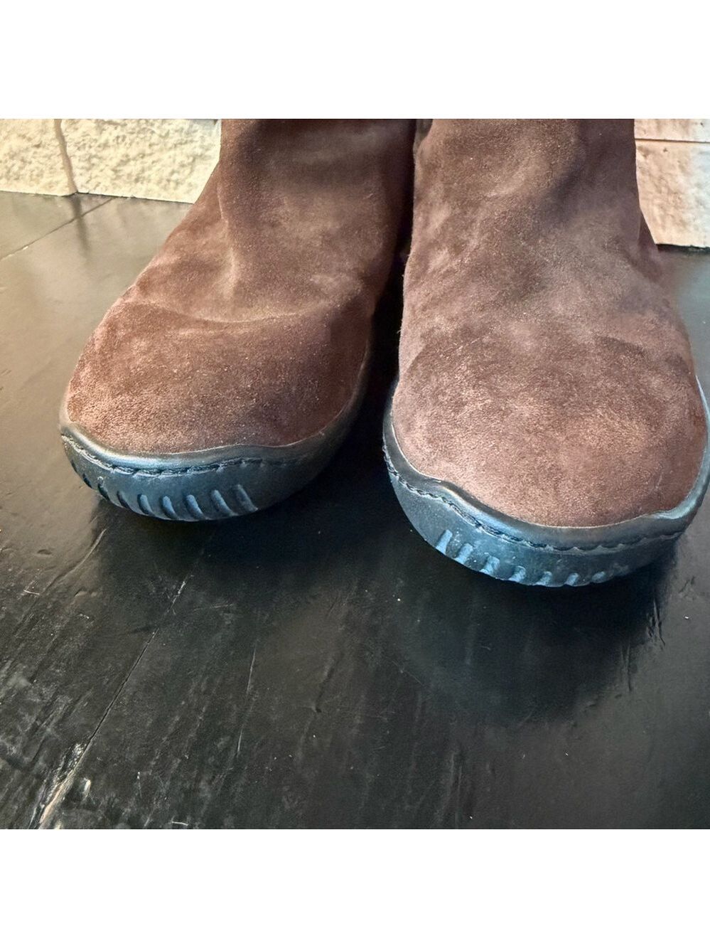 Ralph Lauren Tall Suede Boots Brown Rubber Soles Knee High Leather Tie 8.5 B - Picture 8 of 10